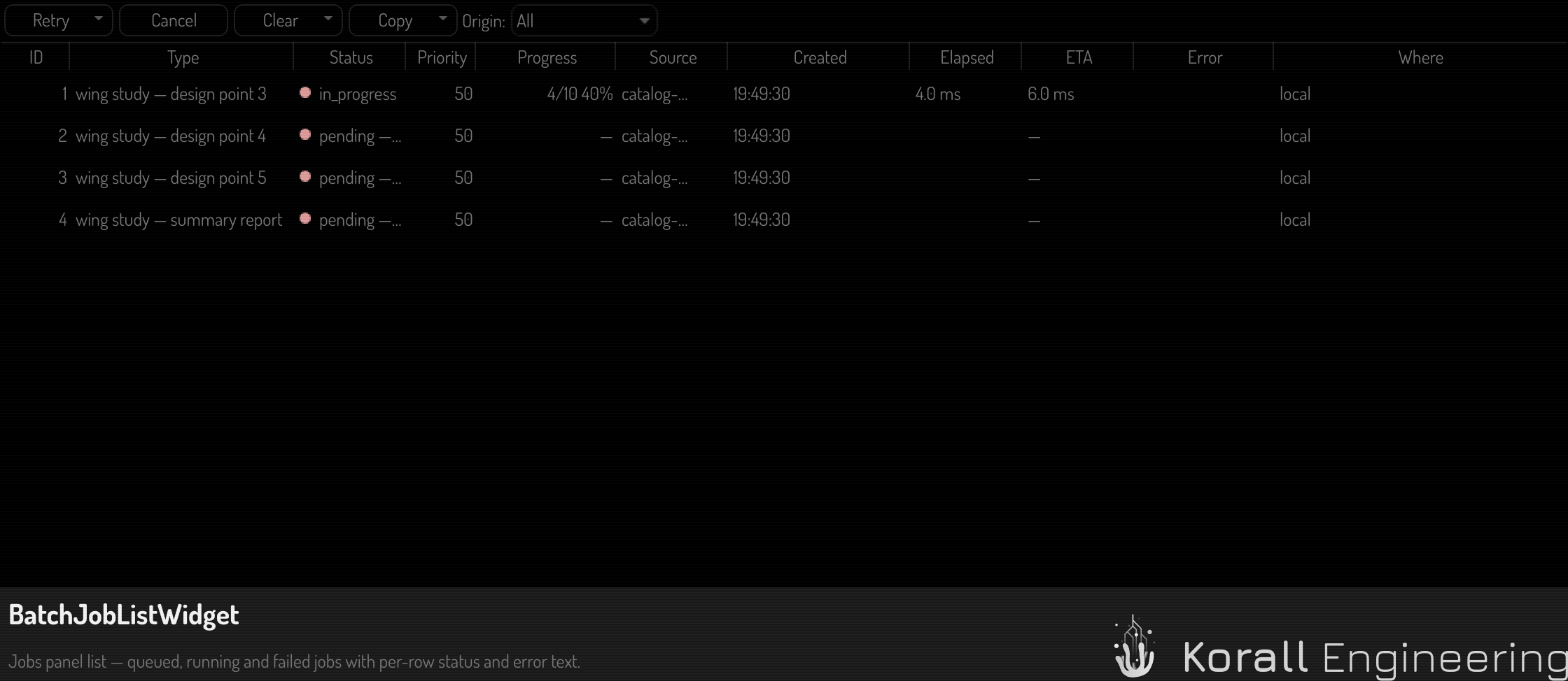 A queue that is not running, with all three reasons on their rows
