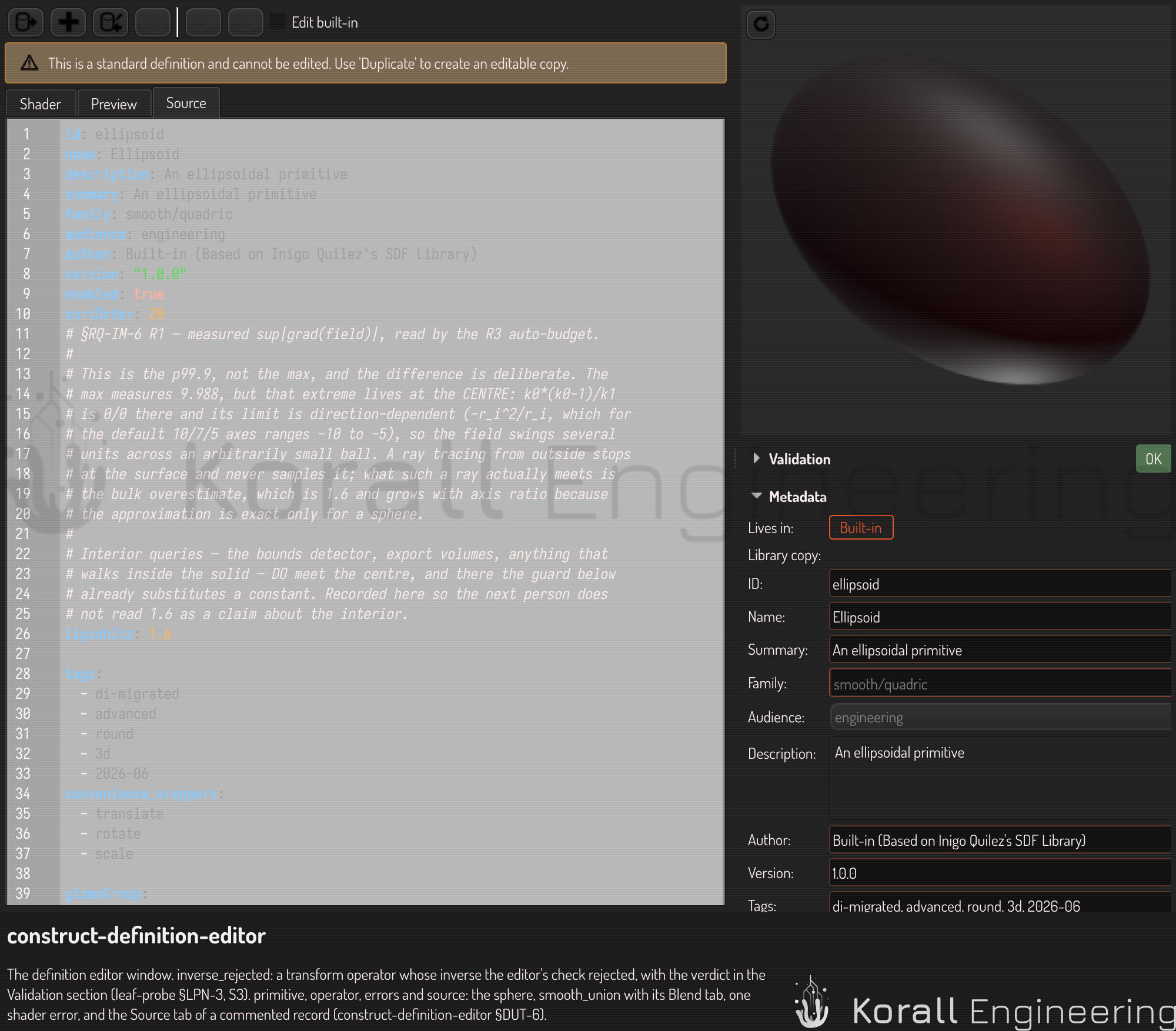 The Source tab of a commented definition