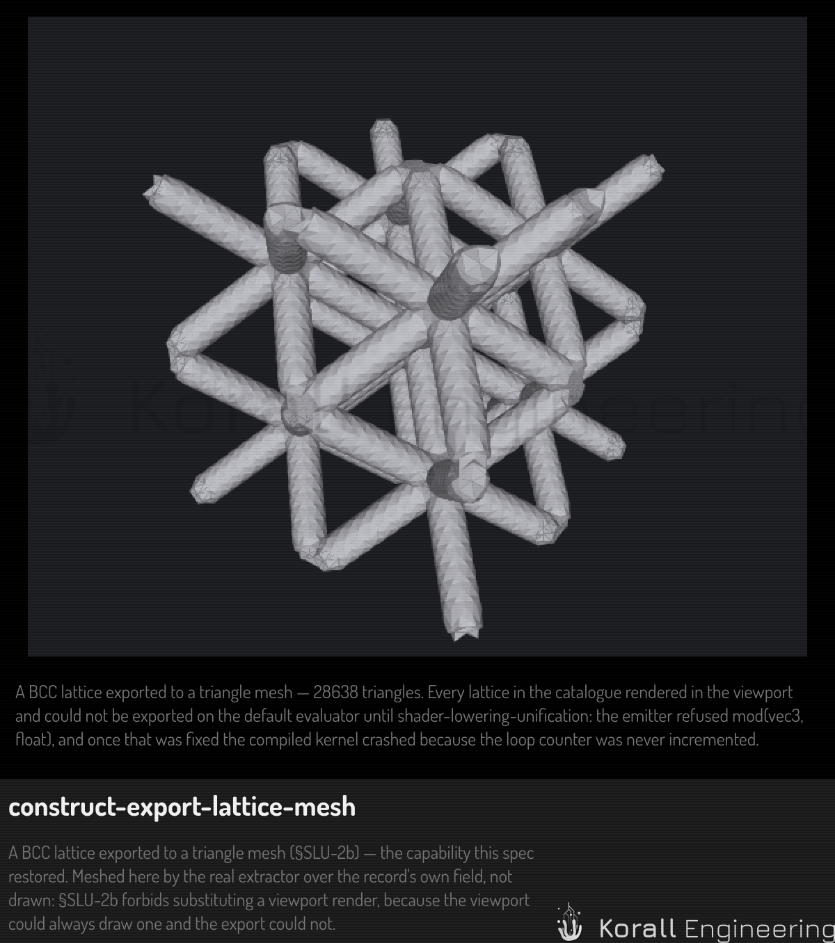 A BCC lattice exported to a triangle mesh