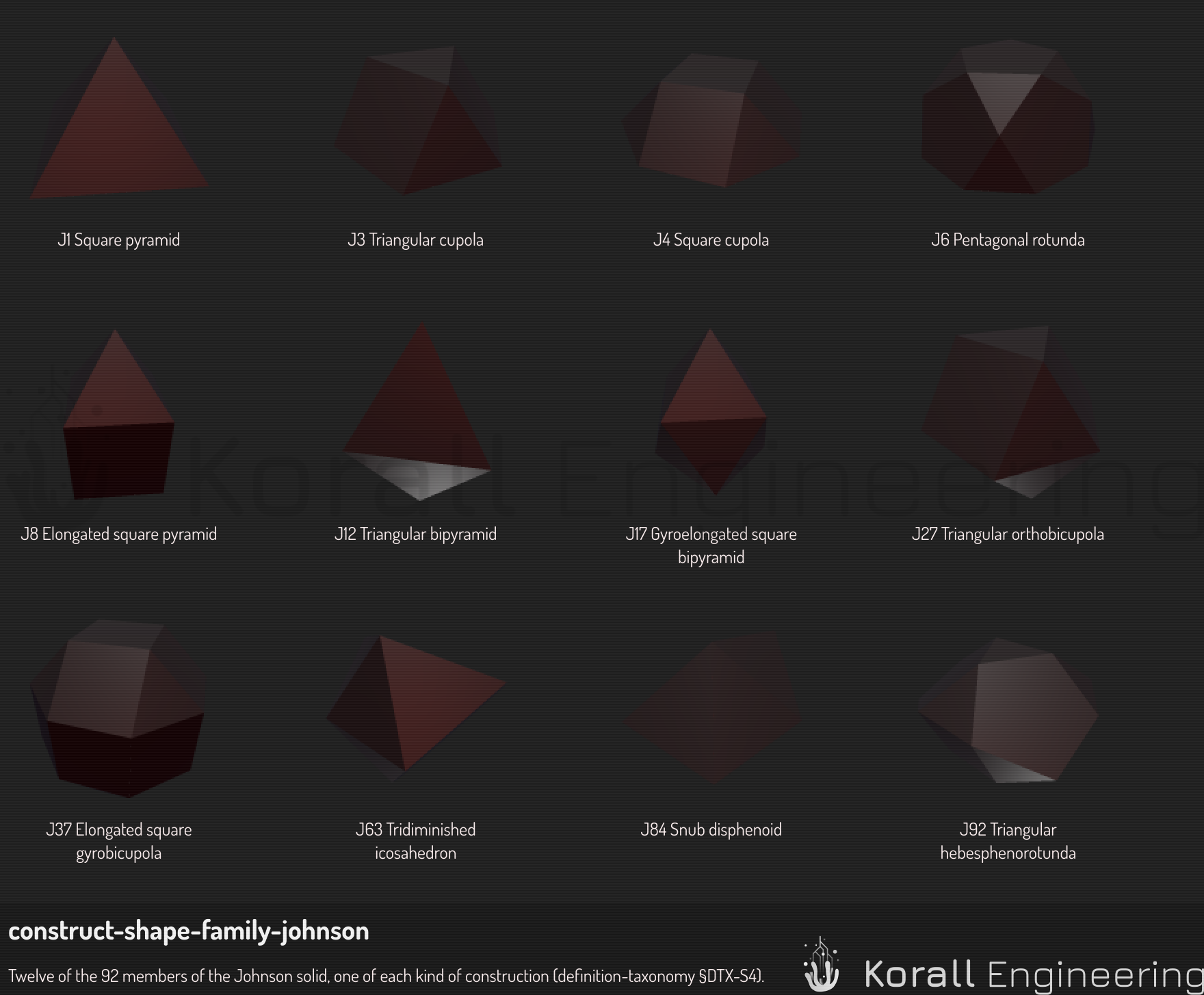 Twelve of the 92 Johnson solids