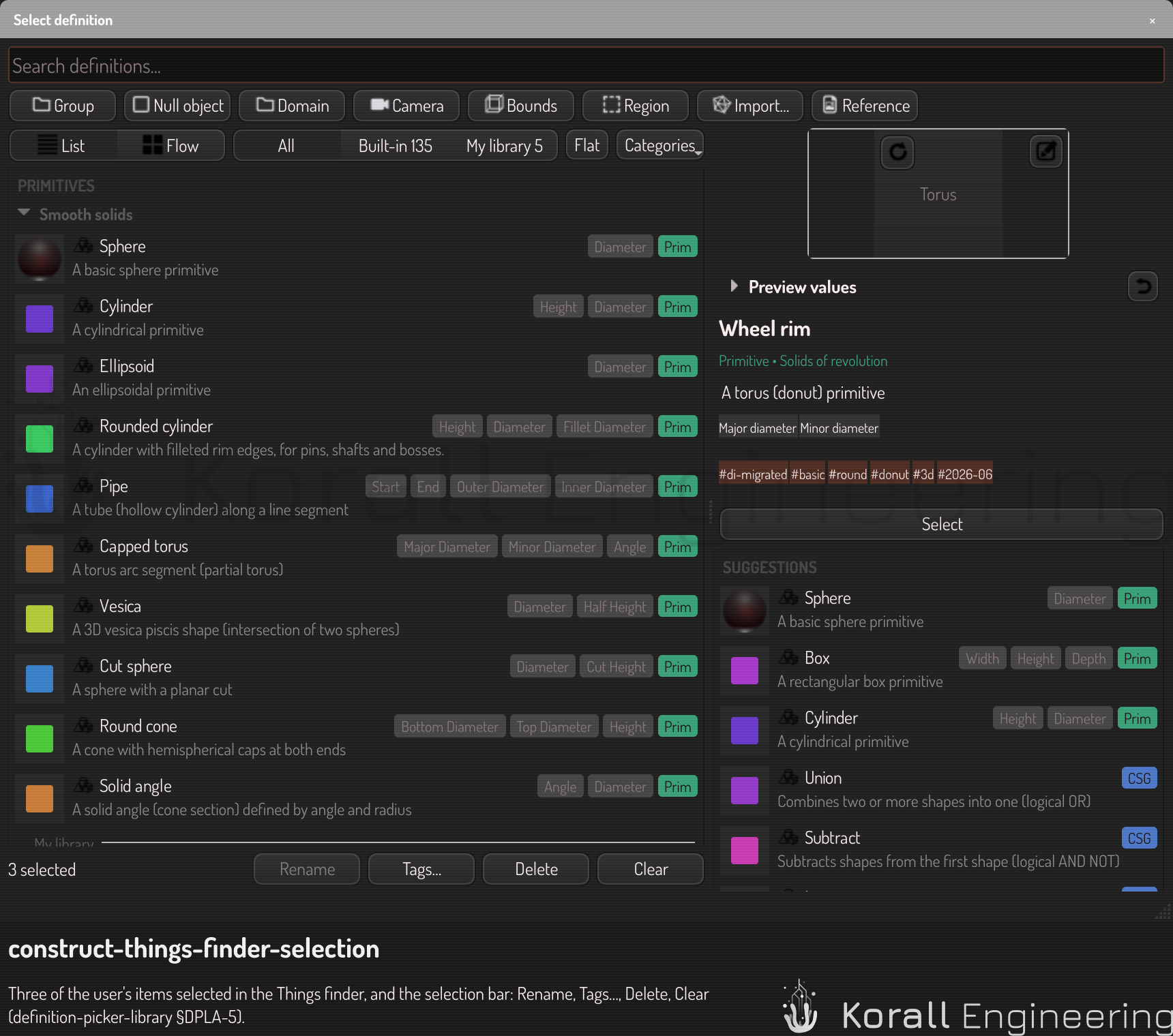 Three items selected, and the selection bar
