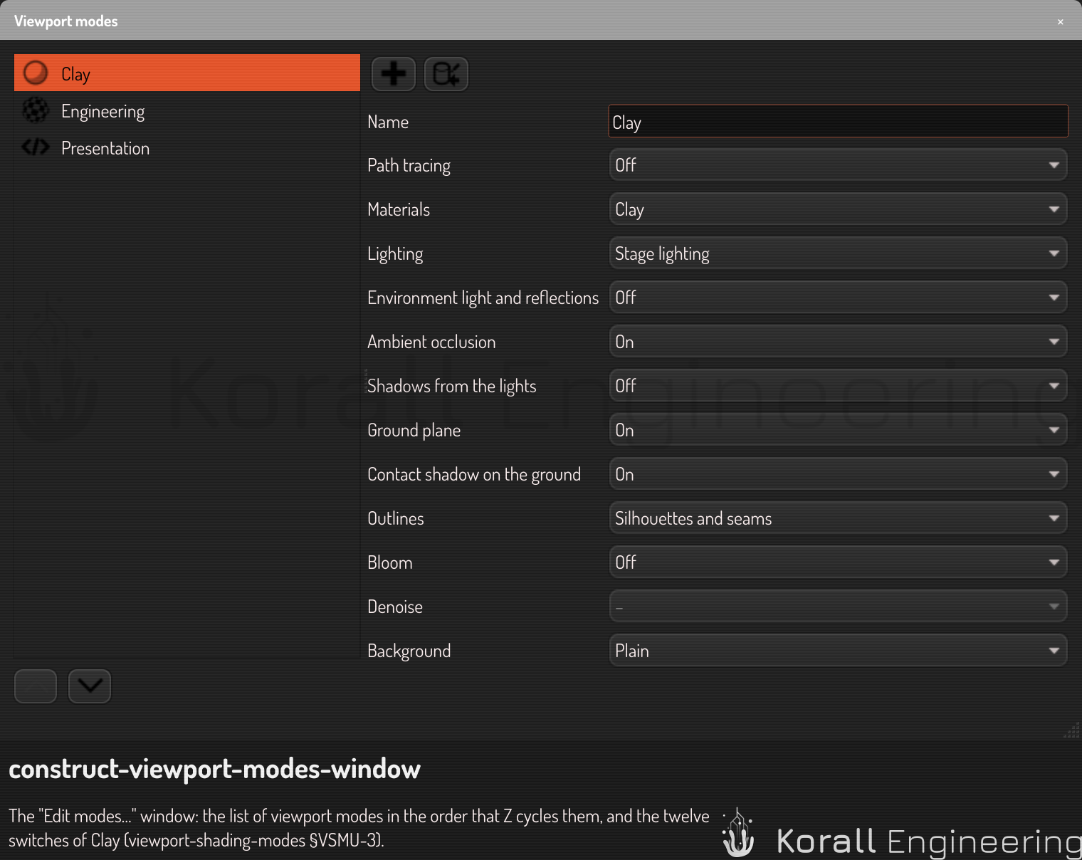 The Edit modes window on Clay