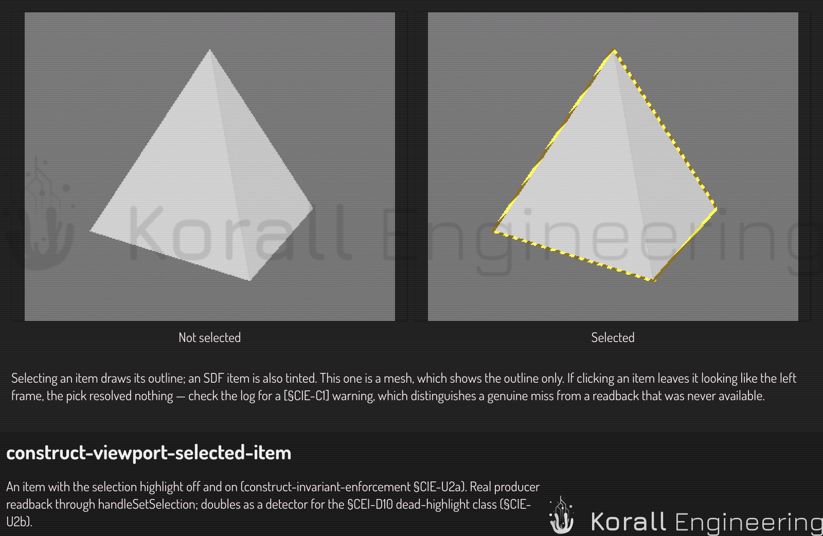 A mesh before and after selection: the highlight draws its outline