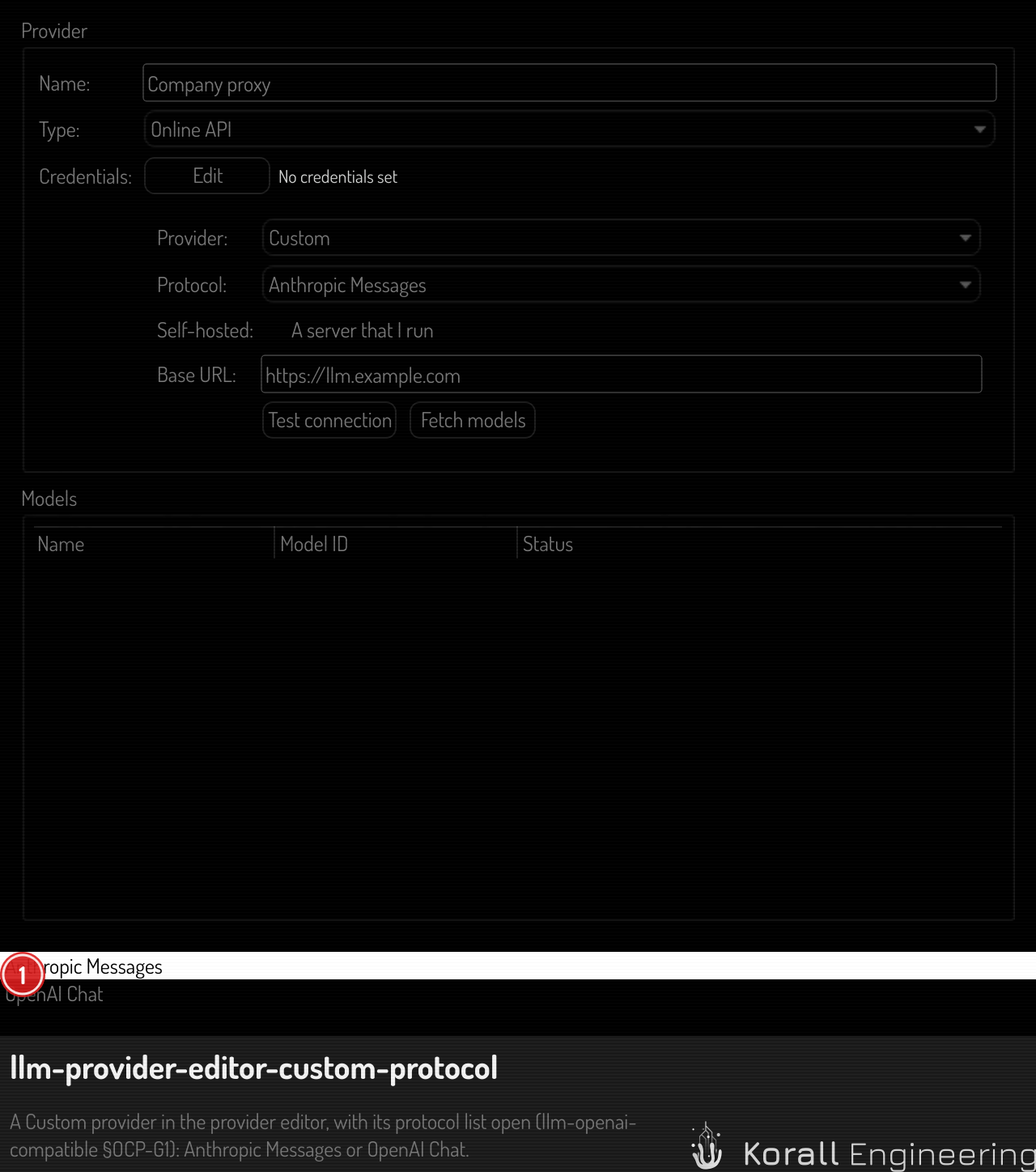 A Custom provider with its protocol list