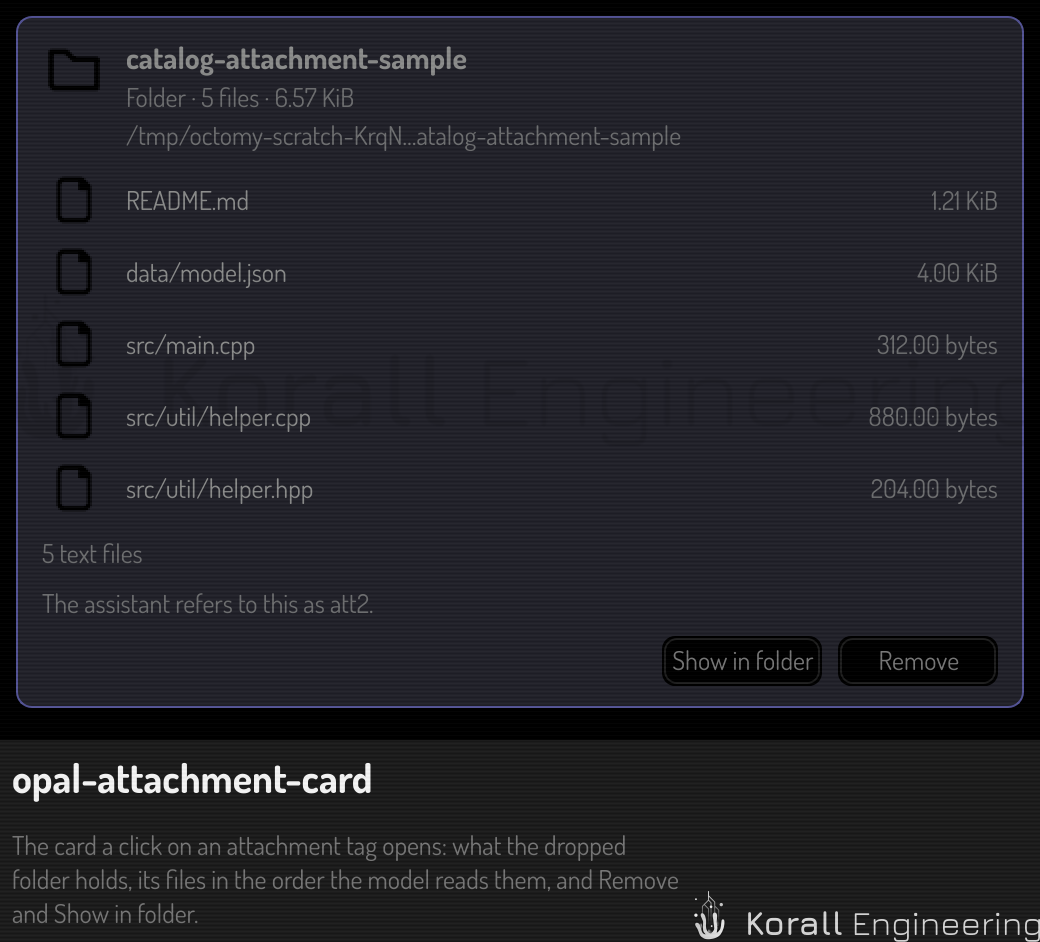 The card of a dropped folder: its kind, size and path, then its files
