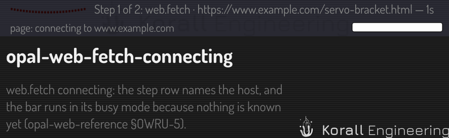 The progress row while web.fetch connects: the host, and a busy bar