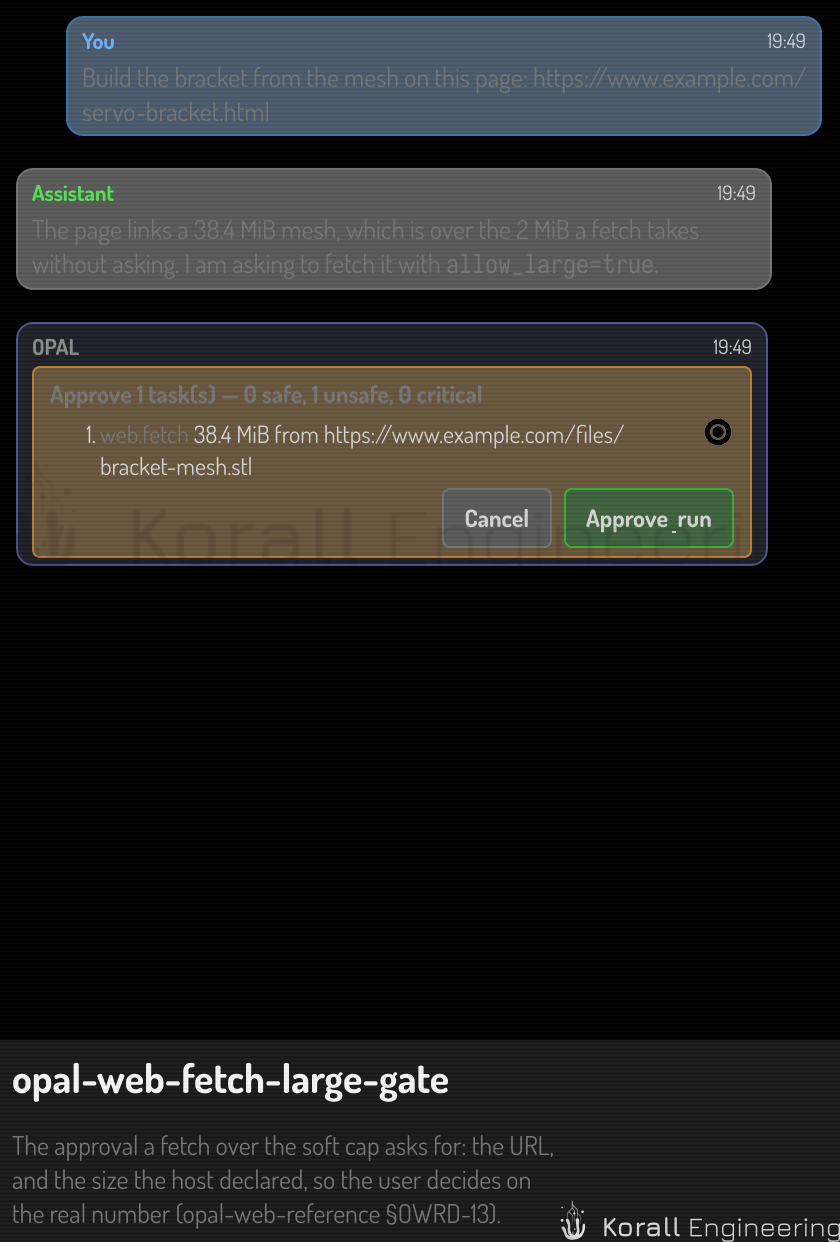 The approval card for a large file: the URL, and the size the host declared