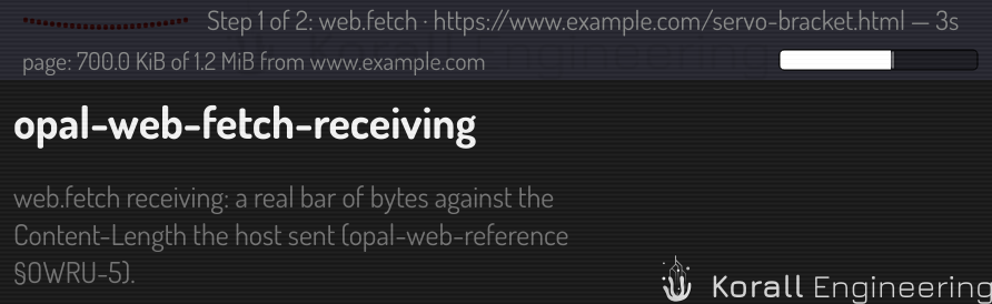 The busy row while a page arrives: the step, the bytes received against the size the host sent, and a bar of that fraction