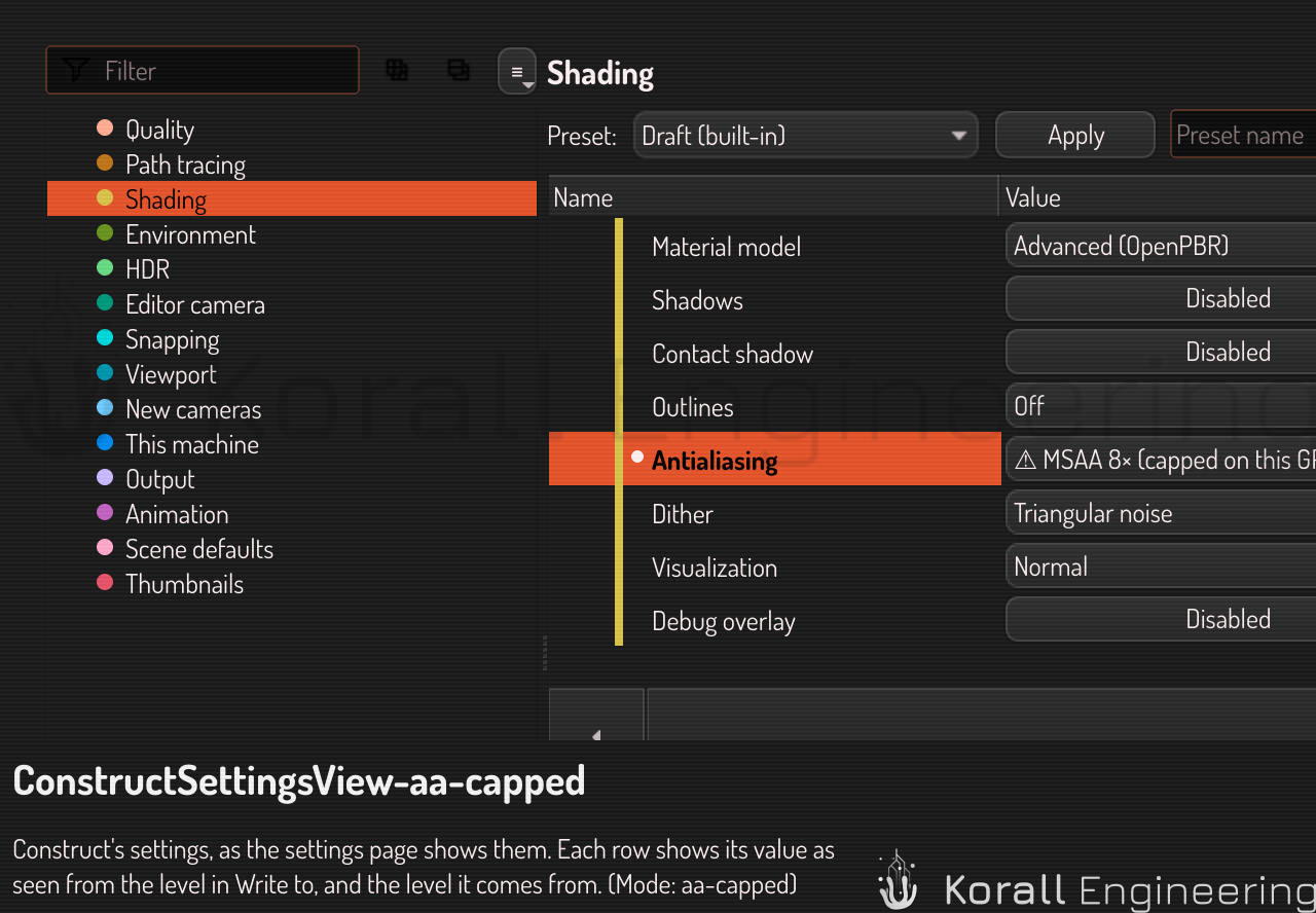 The antialiasing row with a budget-capped strategy selected