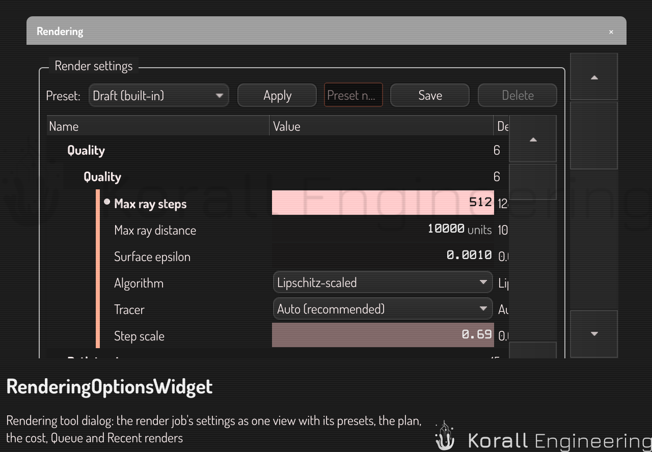 RenderingOptionsWidget in default mode